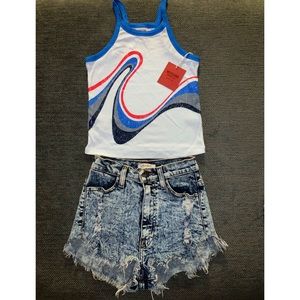 ✨NWT Retro Crop Tank & Acid Wash High Waist Shorts